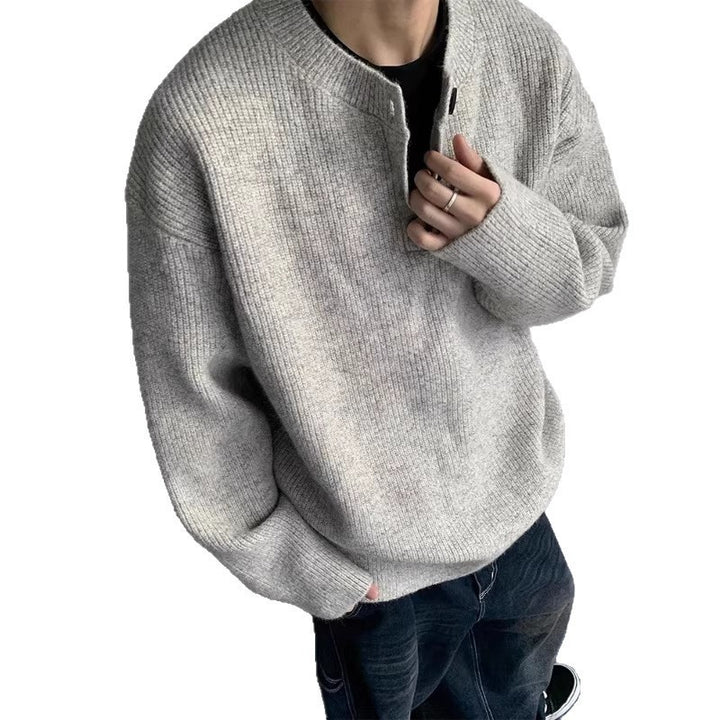 Herren Oversized Strickpullover mit Dreiknopf-Henleypasse Echoarchiv