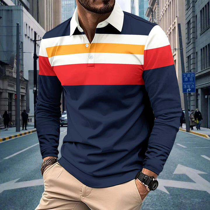 Herren Langarm-Polohemd im maritimen Streifenlook mit modernem Kragen und dekorativer Knopfleiste Echoarchiv