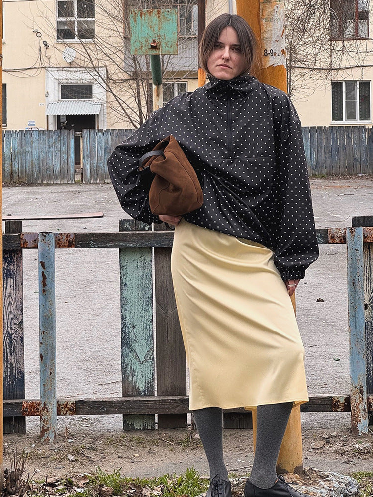 Damen Gepunkteter leichter Windbreaker-Anorak mit Stehkragen und halbem Reißverschluss Echoarchiv