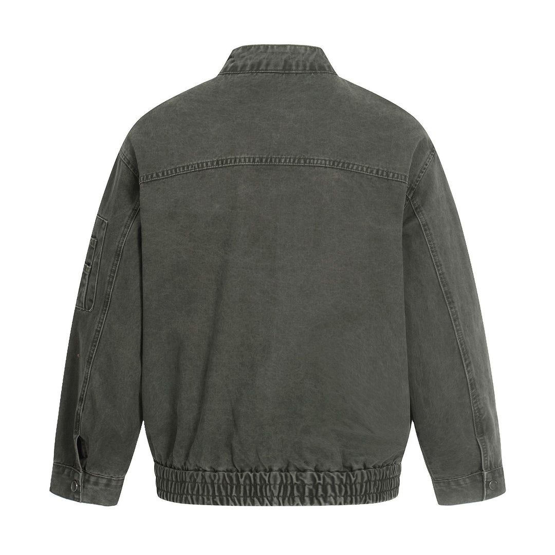 Herren kurz geschnittene Vintage‑Wasch Bomberjacke im Boxy‑Cut mit Stehkragen und Ärmel‑Reißverschluss Echoarchiv