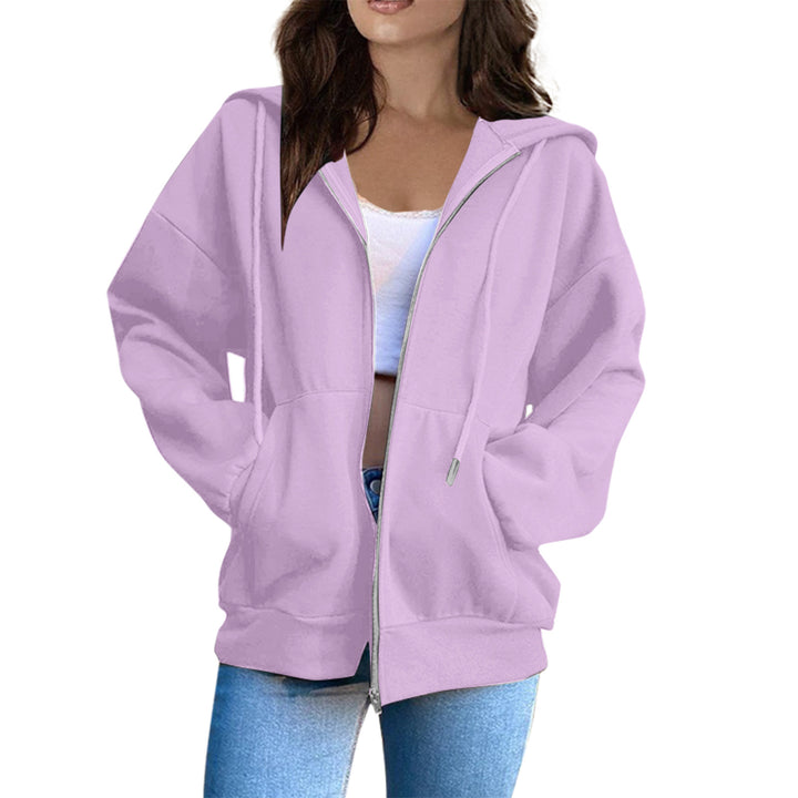 Damen oversized Kapuzenjacke mit durchgehendem Reißverschluss, Kängurutaschen und weichem Innenfutter – Célinea
