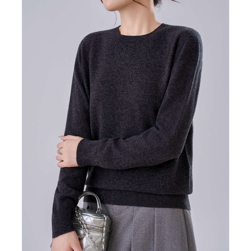 Damen Feiner Rundhals-Pullover aus Kaschmir-Mix mit gerippten Bündchen Echoarchiv
