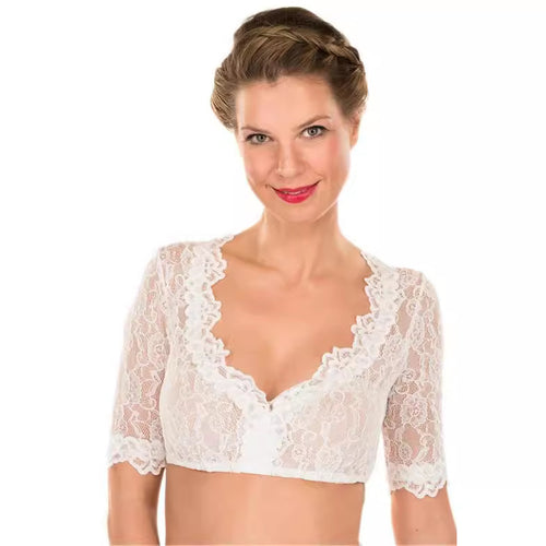 Damen  Spitzentop Bralette mit tiefem V-Ausschnitt und halblangen Ärmeln Echo Archiv