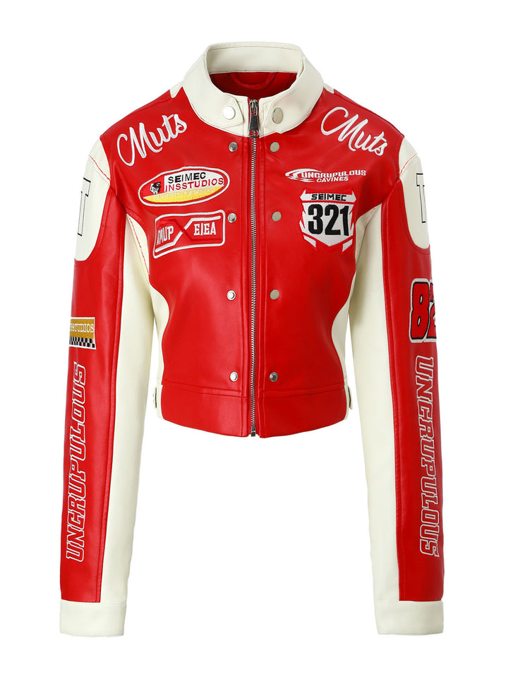 Damen Trendige Bikerjacke mit aufgestickten Patches Echo Archiv