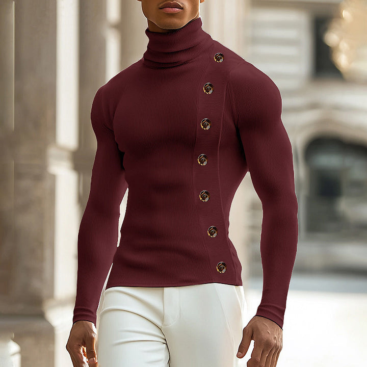 Damen Langarm Rollkragenpullover mit Knopfdetails Echoarchiv