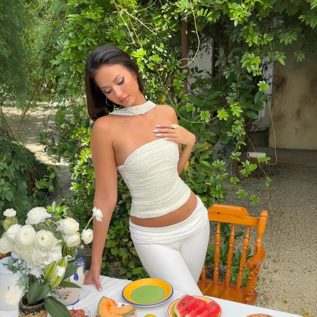 Damen Bandeau-Top mit schmalem Halstuch und glamourösen Akzenten Echo Archiv
