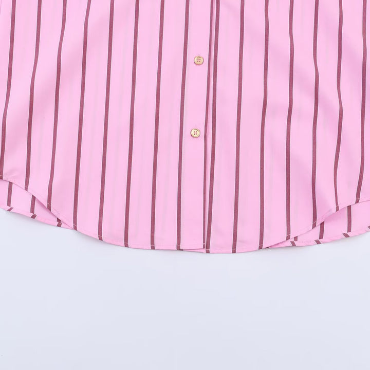 Damen Oversize Hemdbluse in Seidenoptik mit Kontrastkragen und vertikaler Streifenstruktur Echo Archiv