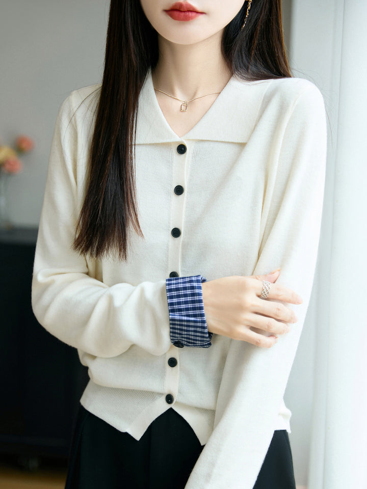 Damen Leichter Feinstrick-Cardigan mit breitem Hemdkragen und Frontknopfleiste Echoarchiv