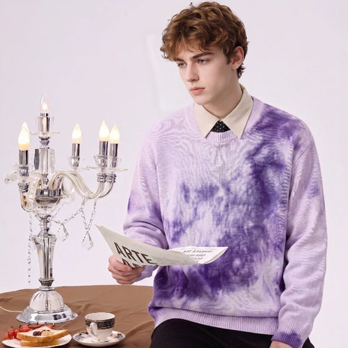 Herren Oversize-Strickpullover mit Batikoptik, Rundhalsausschnitt und Rippbündchen Echoarchiv