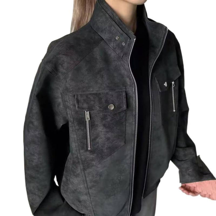 Herren lässige Utility-Jacke aus hochwertigem Kunstleder mit praktischen Taschen Echoarchiv