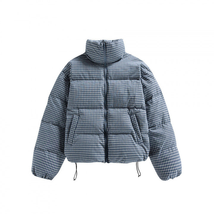 Damen Kurze gesteppte Steppjacke im Karo‑Muster mit hohem Stehkragen und Tunnelzug Echo Archiv