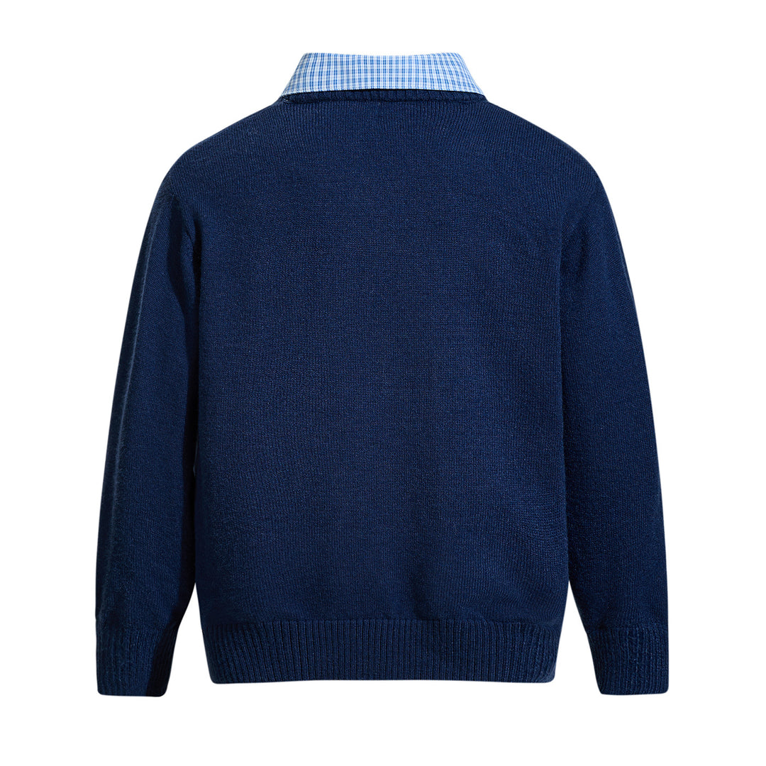 Herren Rundhalspullover mit eingesticktem Logo und Layer‑Hemdkragen Echoarchiv