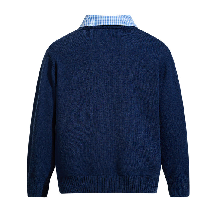 Herren Rundhalspullover mit eingesticktem Logo und Layer‑Hemdkragen Echoarchiv