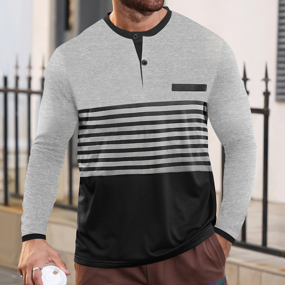 Herren nan modernes Langarm-Polo mit Henley-Blende gestreifter Brustpartie und Stehkragen Echo Archiv