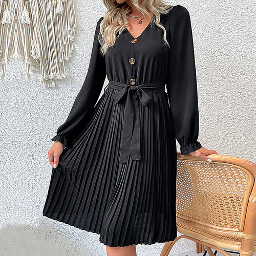 Damen Elegantes Plisseekleid mit Taillengürtel Echo Archiv
