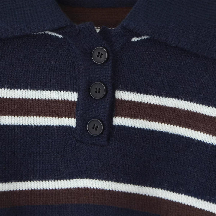 Damen Gestreifter Oversize-Strickpullover mit Polokragen und Rippbündchen Echoarchiv
