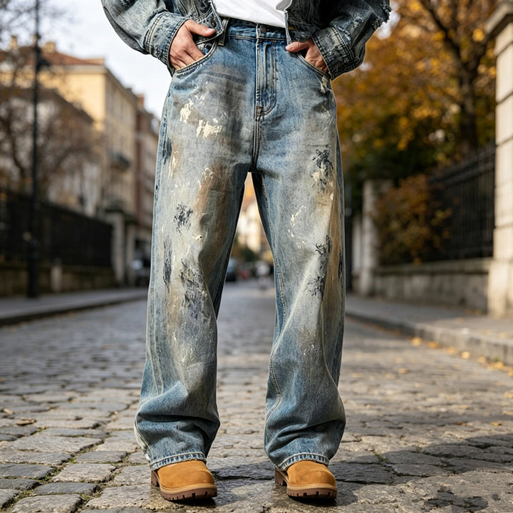 Herren Weite Denim-Jeans im Used-Look Echoarchiv