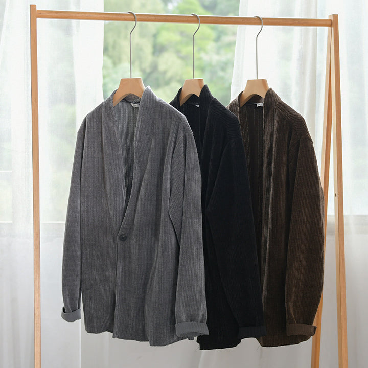 Herren Cord-Overshirt-Sakko mit V-Ausschnitt und Ein-Knopfverschluss Echoarchiv
