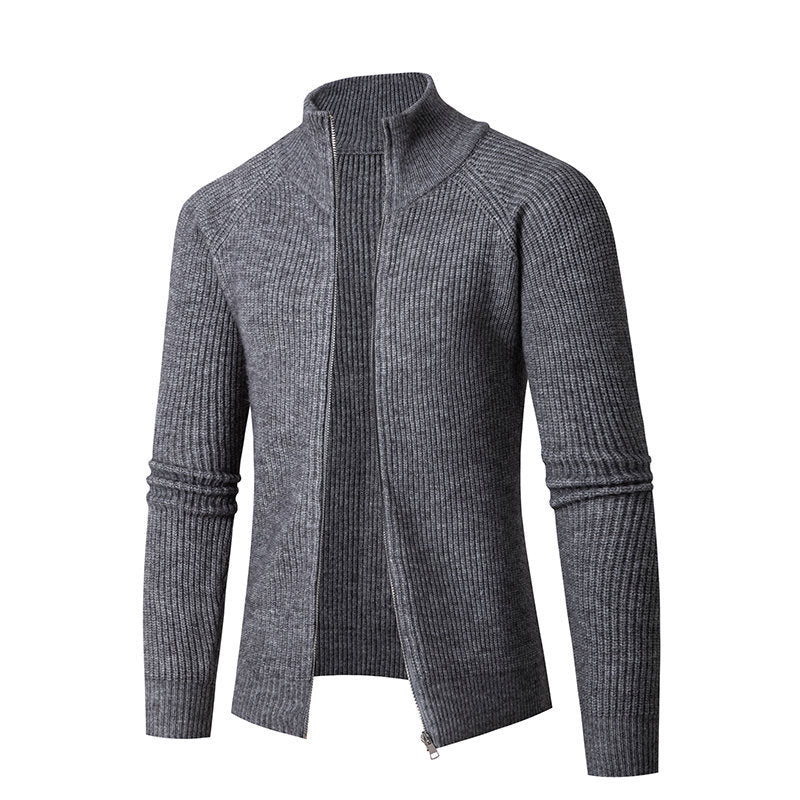 Herren modische Strickjacke mit durchgehendem Reißverschluss und hochgeschlossenem Kragen Echoarchiv