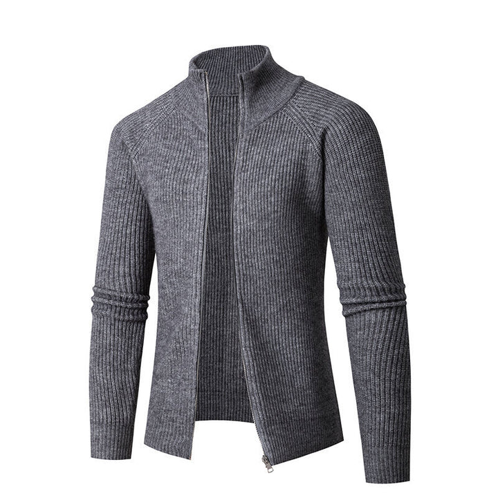 Herren modische Strickjacke mit durchgehendem Reißverschluss und hochgeschlossenem Kragen Echoarchiv