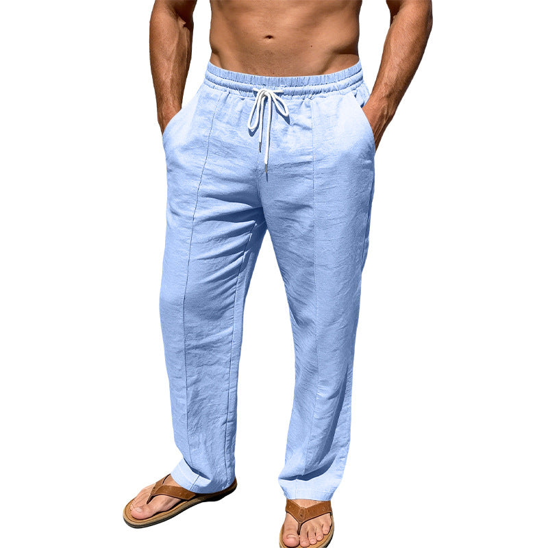 Herren nan atmungsaktive Leinenmisch-Hose mit Tunnelzug Bügelfalte und geradem Bein Echo Archiv