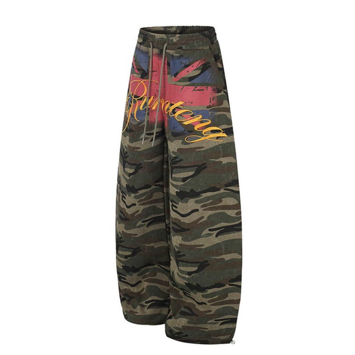 Damen Extraweite Camouflage-Palazzo-Hose mit Tunnelzugbund, Kordelzug und verstellbarem Saum Echoarchiv