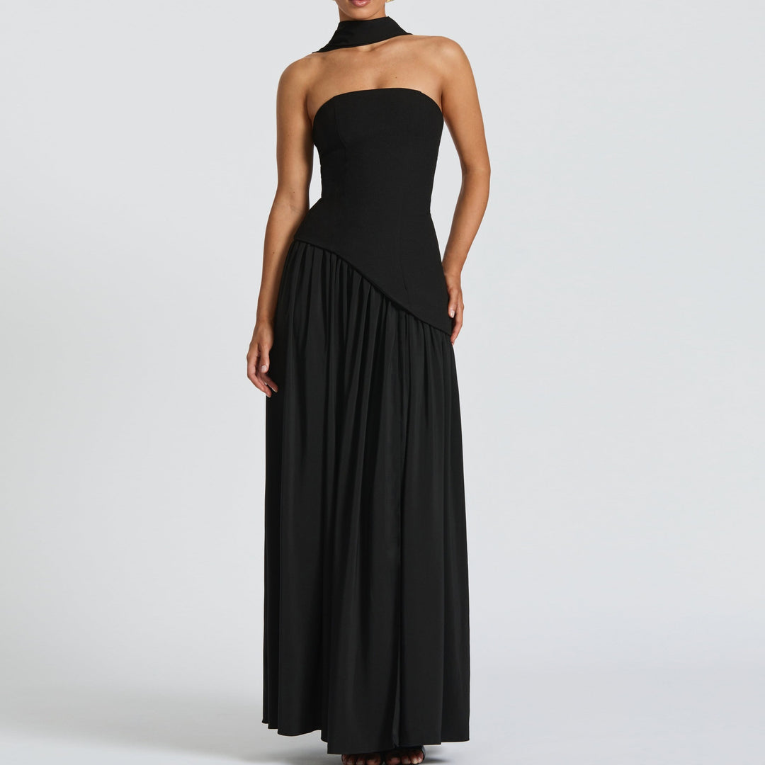 Damen Maxi-Kleid mit elegantem schulterfreiem Design und asymmetrischem Schnitt Echo Archiv