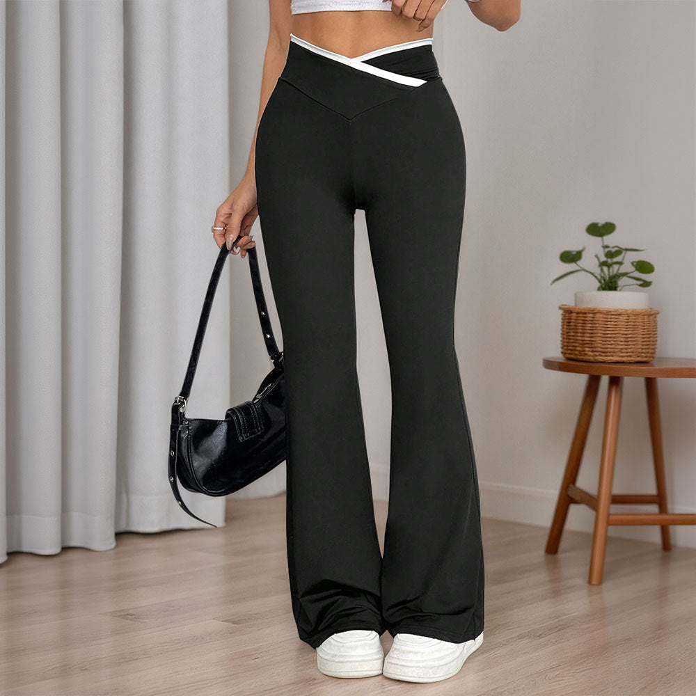 Damen figurbetonte High-Waist-Schlaghose mit V-Bund und formendem Stretchjersey – Avélisse