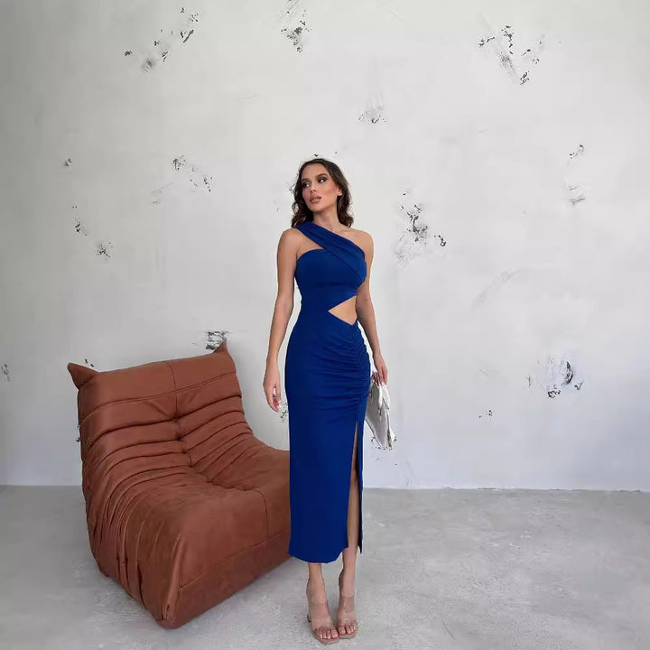 Damen Asymmetrisches Maxikleid mit Cut-Out-Details und raffinierten Rüschendetails Echo Archiv