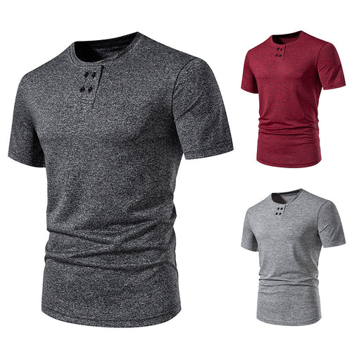 Herren Kurzarm-Henley-T-Shirt mit modischem Knopfdesign und atmungsaktiver Baumwollqualität Echoarchiv