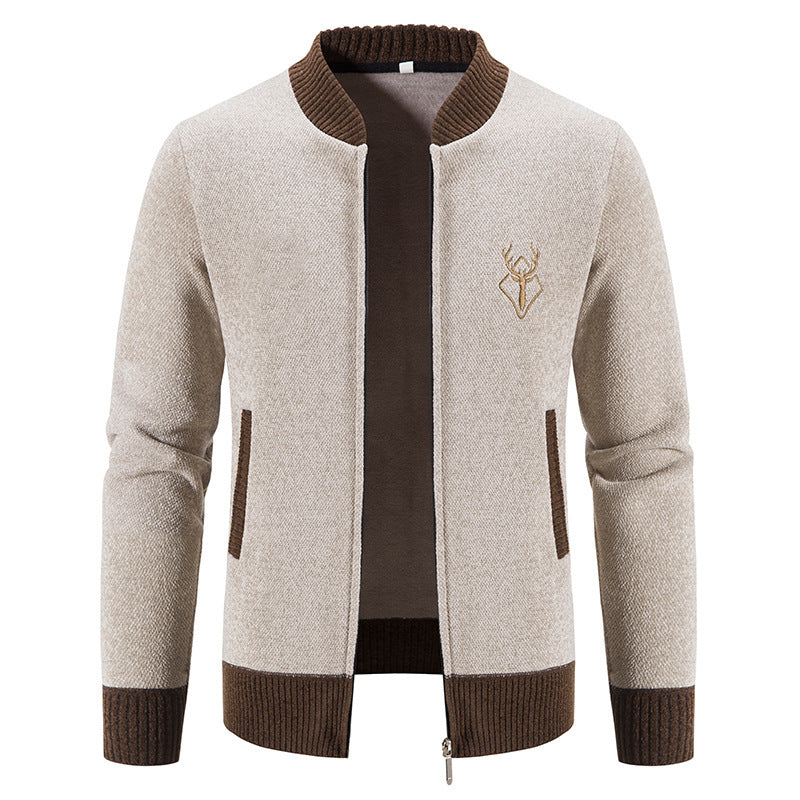 Herren nan lässiger Zip-Strickblouson mit weichem Thermofutter, geripptem Stehkragen und Hirsch-Logo Echo Archiv