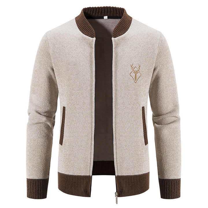 Herren nan lässiger Zip-Strickblouson mit weichem Thermofutter, geripptem Stehkragen und Hirsch-Logo Echo Archiv