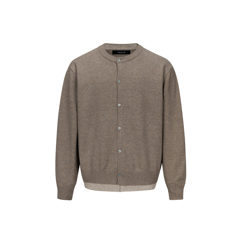 Herren Feinstrick-Cardigan mit zweilagiger Optik, Rundhalsausschnitt und durchgehender Knopfleiste Echo Archiv