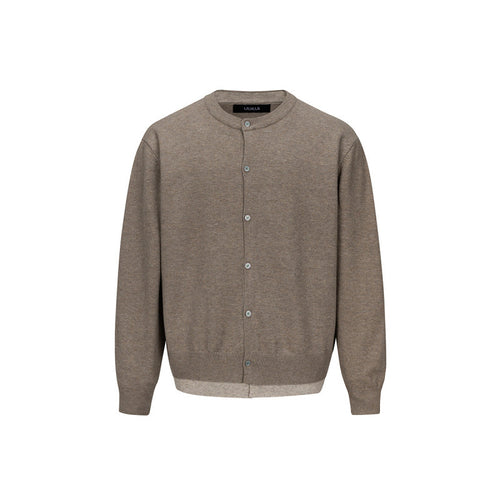 Herren Feinstrick-Cardigan mit zweilagiger Optik, Rundhalsausschnitt und durchgehender Knopfleiste Echo Archiv