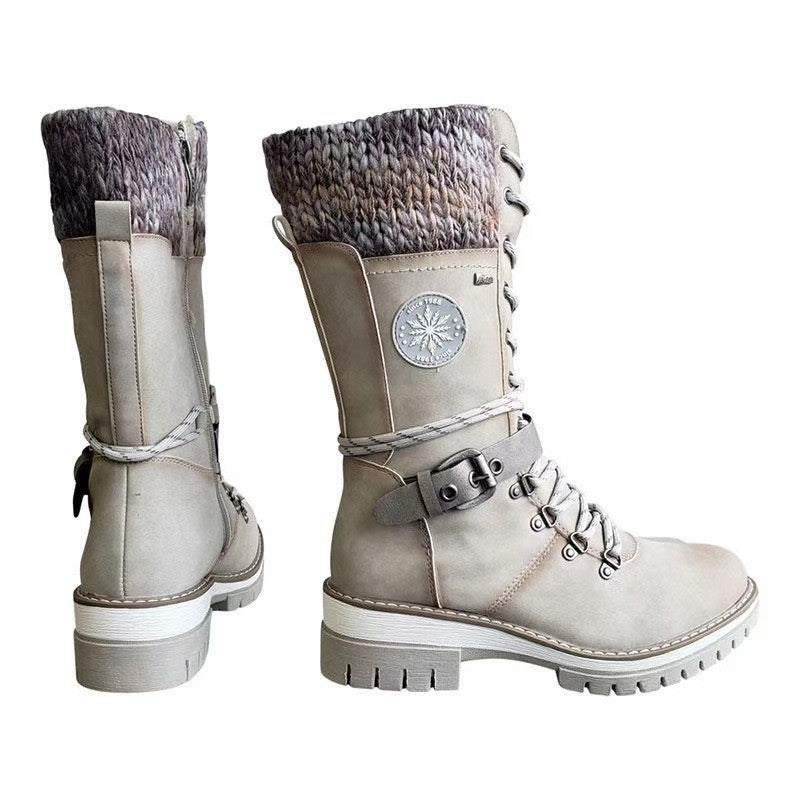 Damen nan gefütterte Schnürstiefel mit gestricktem Schaftbund, dekorativem Schnallenriemen und profilierter Gummisohle Echo Archiv