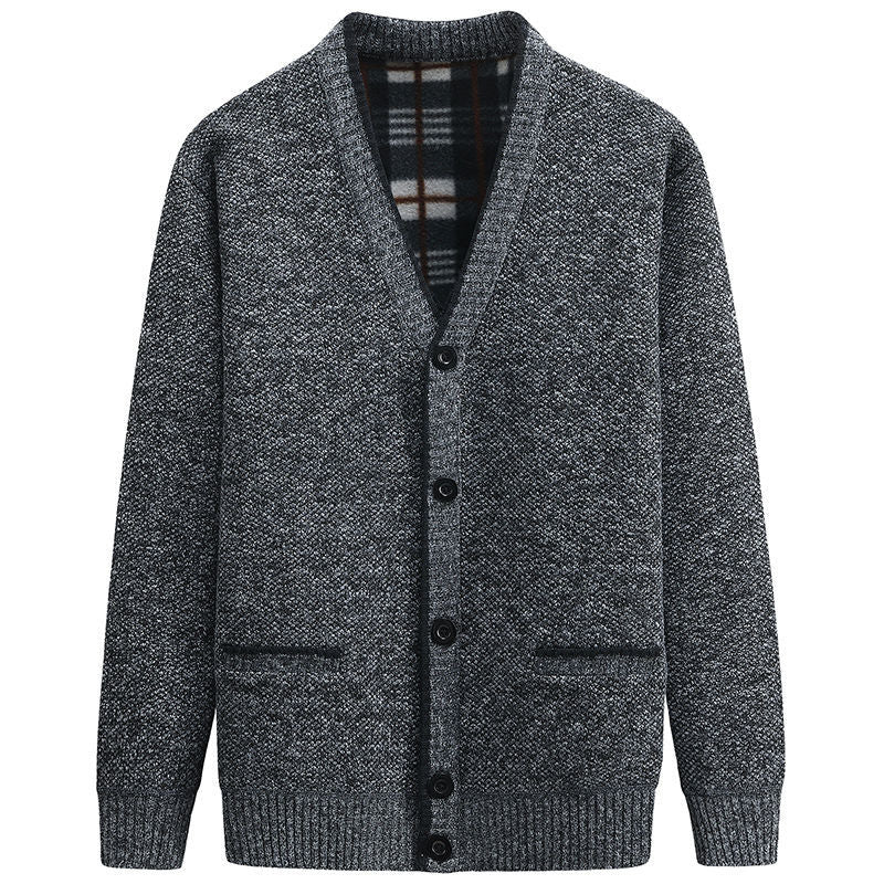 Herren Strickjacke mit kariertem Innenfutter und praktischen Taschen Echoarchiv