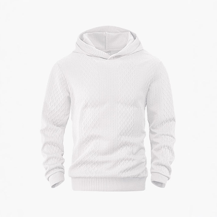 Herren nan strukturierter Schlauchkragen-Pullover mit Kapuze und Waben-Jacquard Echo Archiv
