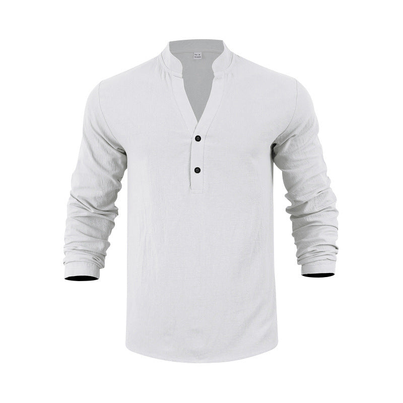 Herren langärmliges Henley-Shirt mit modischem Kragen und dekorativen Knopfdetails Echoarchiv