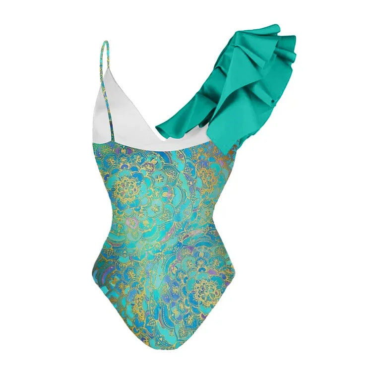 Damen Einteiler Badeanzug mit trendigem Volant-Design Echo Archiv