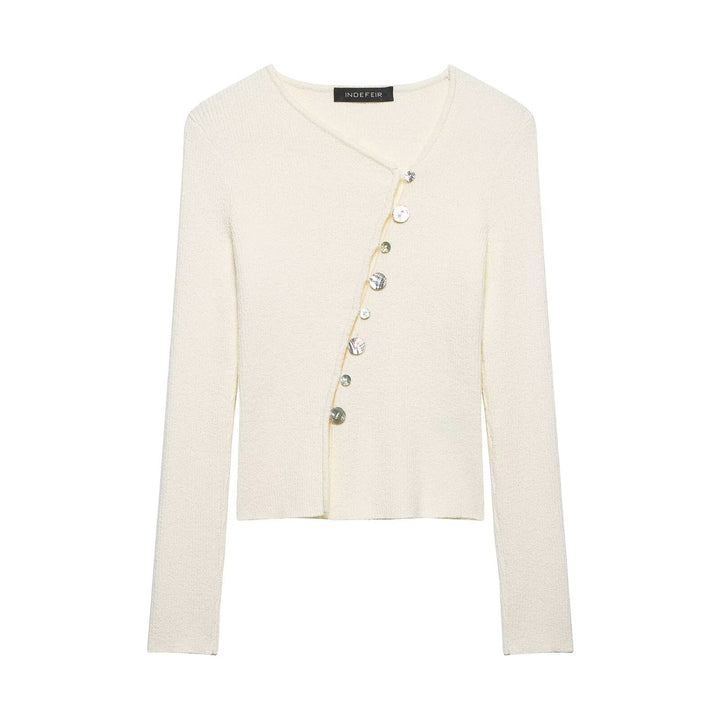 Damen Asymmetrische Strickjacke mit diagonalem Knopfverschluss Echo Archiv