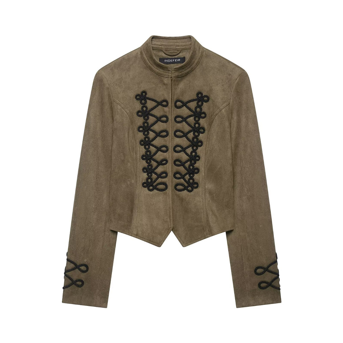 Damen Cropped Veloursjacke mit militärischer Zierkordel und taillierter Schnittführung Echoarchiv