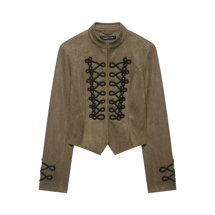 Damen Cropped Veloursjacke mit militärischer Zierkordel und taillierter Schnittführung Echoarchiv