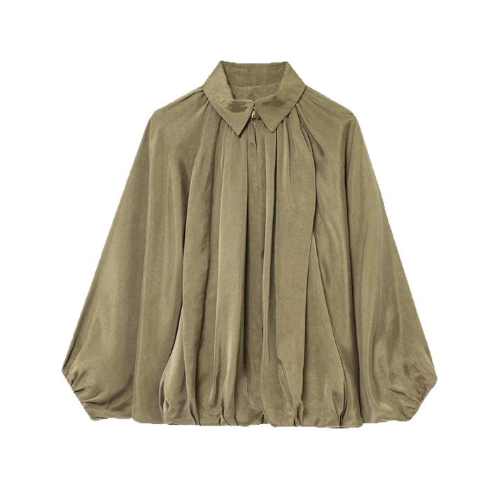 Damen Weite plissierte Cape-Bluse mit Stehkragen und verdecktem Reißverschluss Echo Archiv