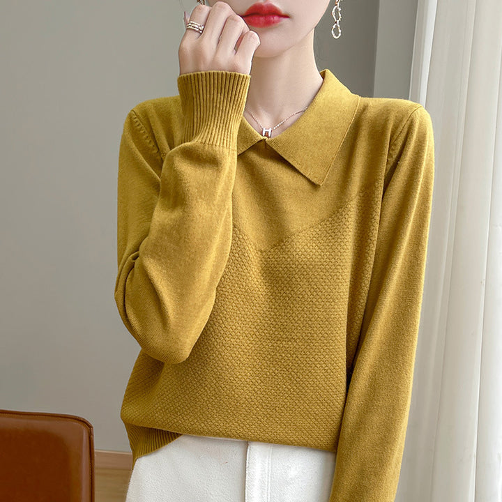 Damen Strickpullover mit Hemdkragen und strukturierter Vorderseite Echoarchiv