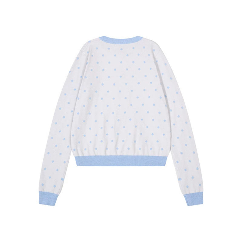 Damen Kurzgeschnittene Punkt-Strickjacke mit Engelsflügel-Motiv und Rippbündchen Echoarchiv