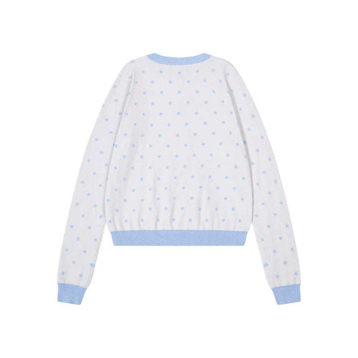 Damen Kurzgeschnittene Punkt-Strickjacke mit Engelsflügel-Motiv und Rippbündchen Echoarchiv