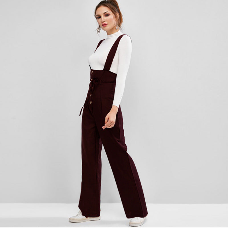Damen High-Waist Latzhose-Jumpsuit mit Knopfleiste und breiten Trägern – Avérine