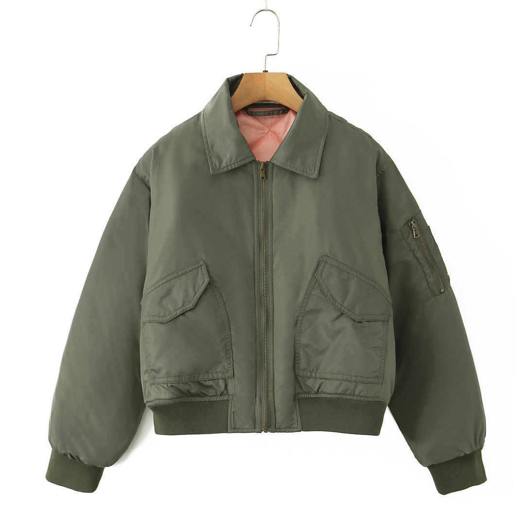 Damen lässige Bomberjacke mit praktischen Taschen Echoarchiv