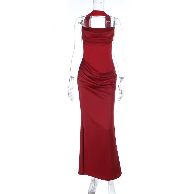 Damen elegantes Maxikleid mit raffiniertem Wasserfallausschnitt und figurbetontem Schnitt Echo Archiv