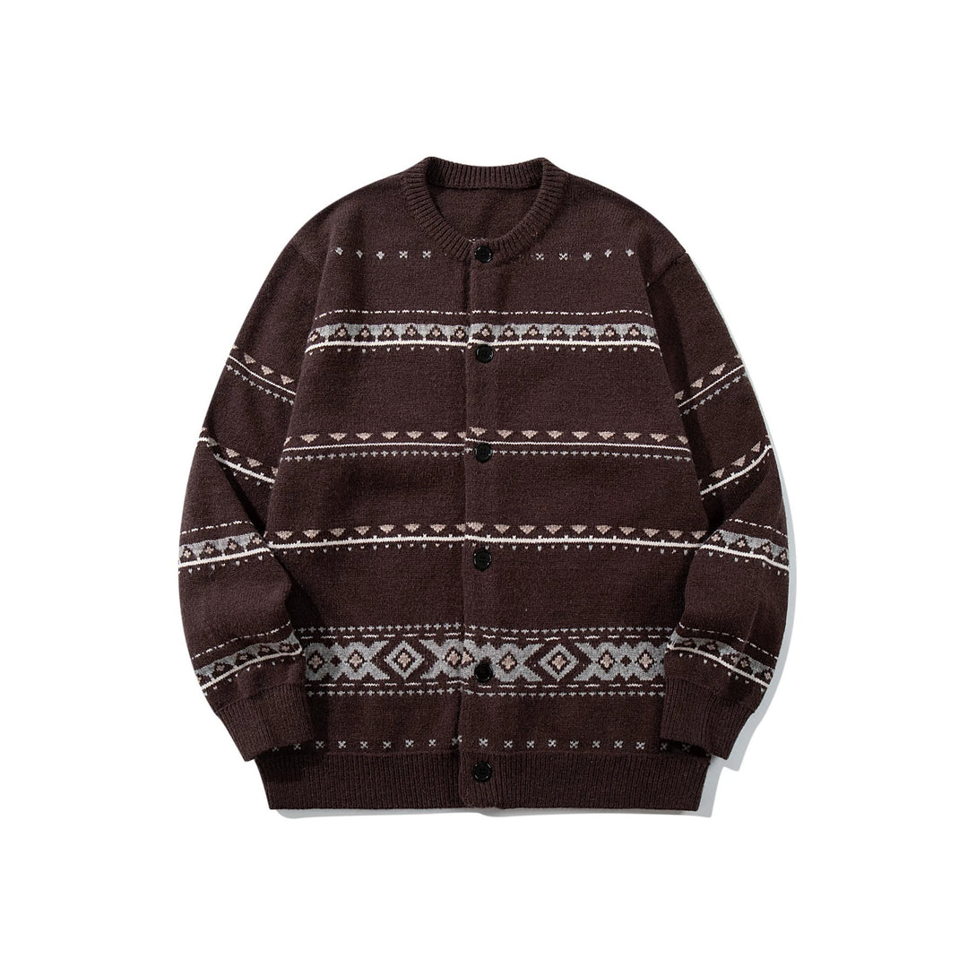 Unisex Strukturierte Jacquard-Strickjacke mit Rundhalsausschnitt, Oversize-Passform und Knopfleiste Echoarchiv